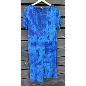 Vtg Pure Intent Boho Festival Blue/Purple‎  Tie Dye Dress Made In USA Size S/M